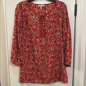 Banana Republic Vibrant Red and Gold/taupe Tunic